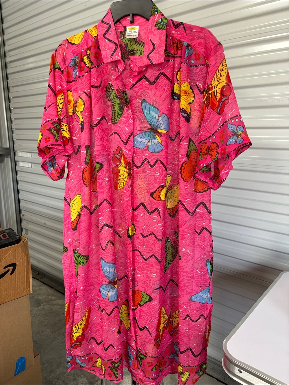 Women Pink Short-Sleeve Butterfly Print Dress